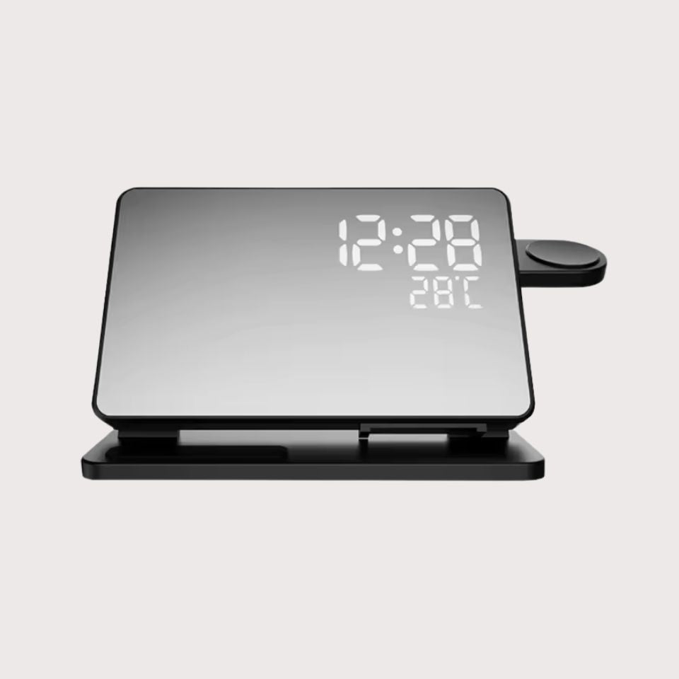 3-in-1 Wireless Charging Station with Digital Clock and Mirror Display