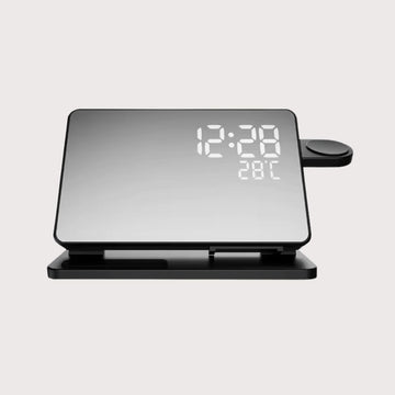 3-in-1 Wireless Charging Station with Digital Clock and Mirror Display