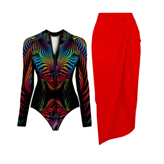 Women's Modest Long Sleeve Swimsuit with Skirt or Pants Cover Up Set