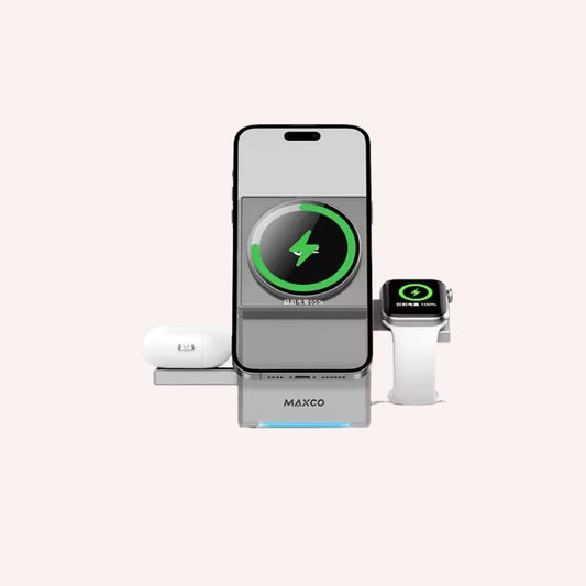 3-in-1 Qi2 Wireless Charger Stand for Phone, Watch & Earbuds – 15W Fast Charging