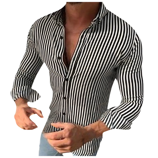 Casual Contrast Collar Shirt – Striped Refinement