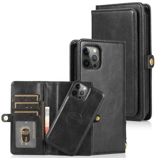 Magnetic Leather Wallet iPhone Case with Card Slots Detachable Folio