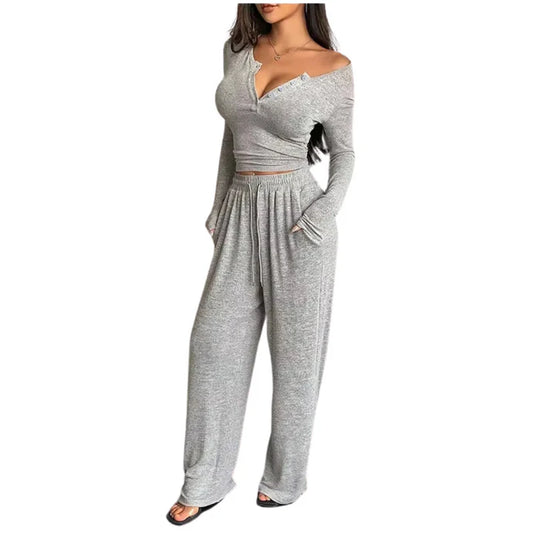 Casual Pajama Duo Long Sleeve & Wide Leg Lounge