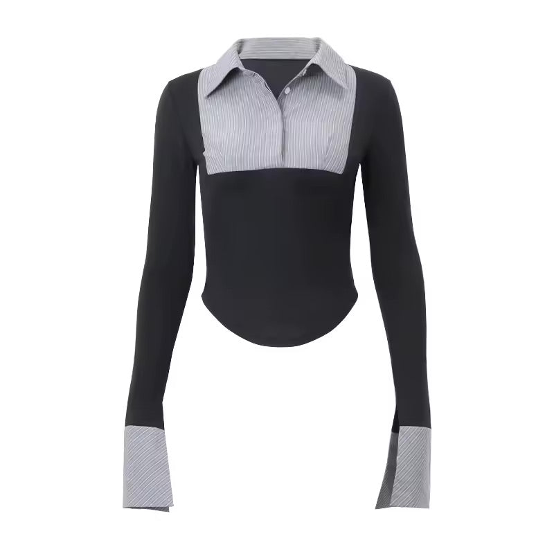 Patchwork Long Sleeve Slim Fit Shirt