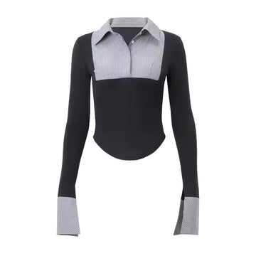 Patchwork Long Sleeve Slim Fit Shirt