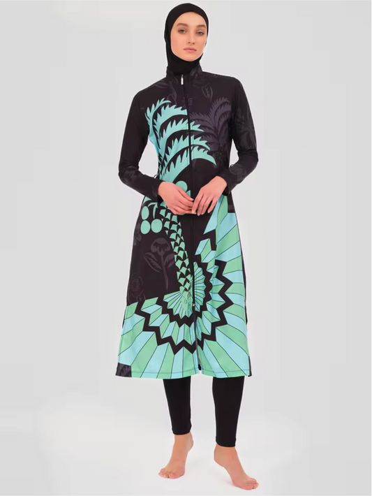 Modest Full Coverage Burkini Swimsuit Set Hijab Top Pants