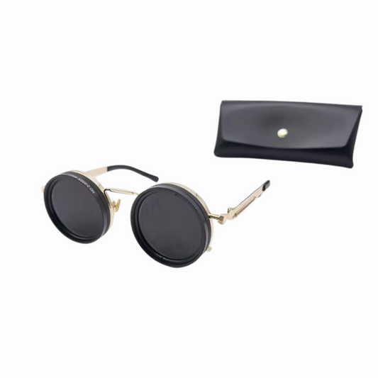 Vintage Round Steampunk Sunglasses with Adjustable Light Filter and Leather Case