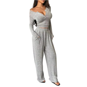 Casual Pajama Duo Long Sleeve & Wide Leg Lounge
